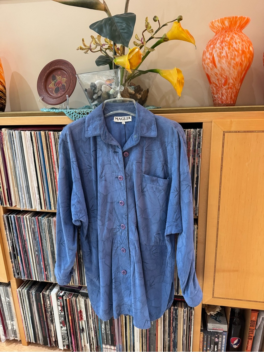 PRICE DROP: MAGLIA, MADE in the USA, L, LEAF-DESIGN IMPRINTED on LAMBSKIN SUEDE